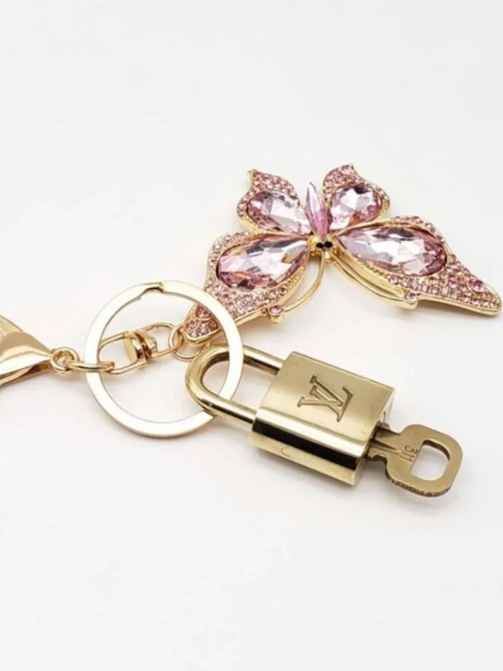 LV Gold Padlock Authentic 🔑 Luxury Bag Charm w/ Unbranded Butterfly Keychain